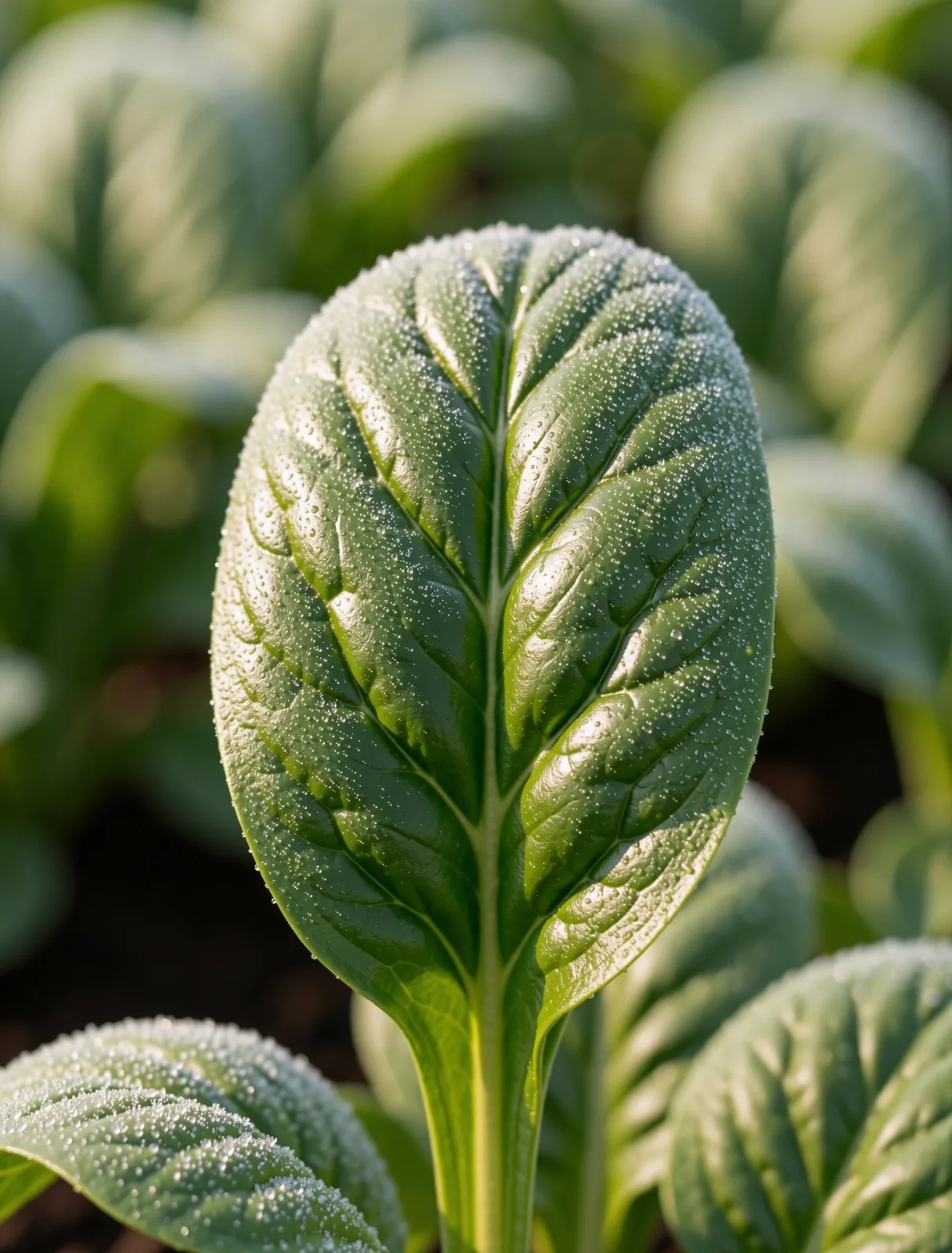 Crystalline detail of a fresh botanical leaf